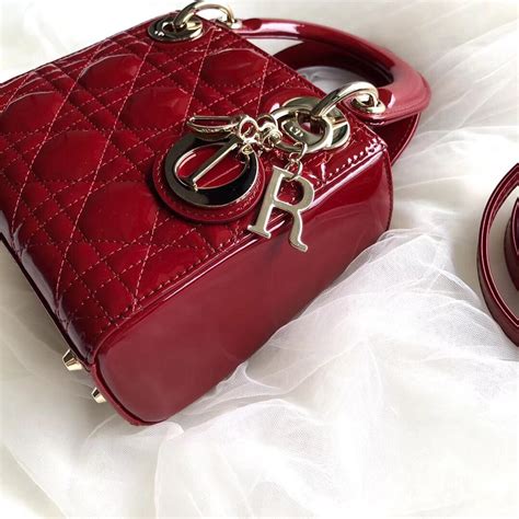 mini lady dior calfskin bag red